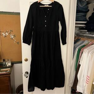 Mango Lightweight Cotton Tiered 3/4 Sleeve Midi Dress in Black, Sz XS